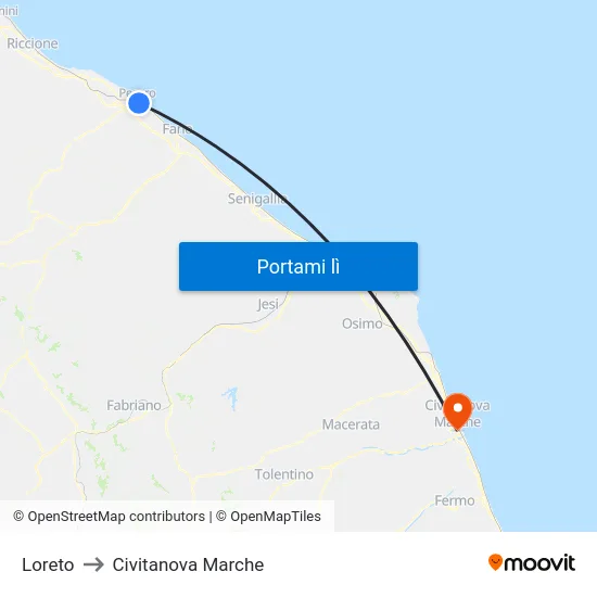 Loreto to Civitanova Marche map