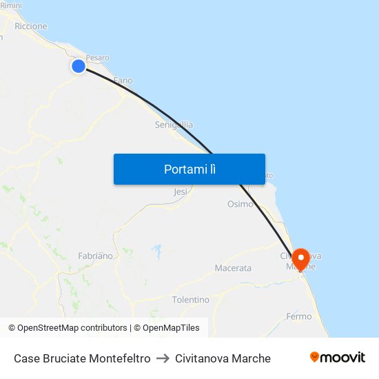 Case Bruciate Montefeltro to Civitanova Marche map