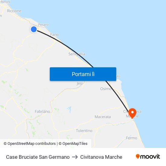 Case Bruciate San Germano to Civitanova Marche map