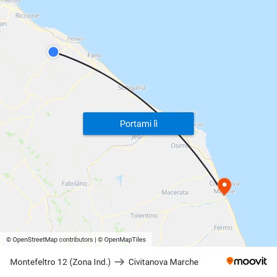 Montefeltro 12 (Zona Ind.) to Civitanova Marche map