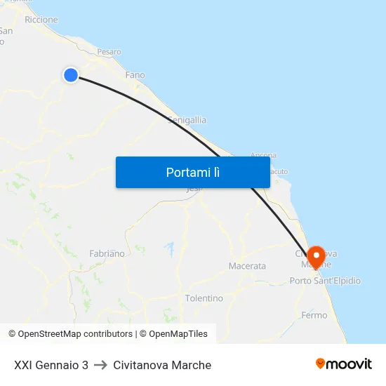 XXI Gennaio 3 to Civitanova Marche map