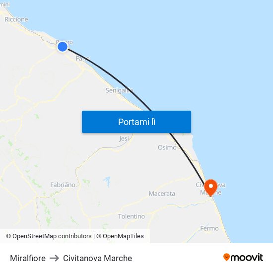 Miralfiore to Civitanova Marche map