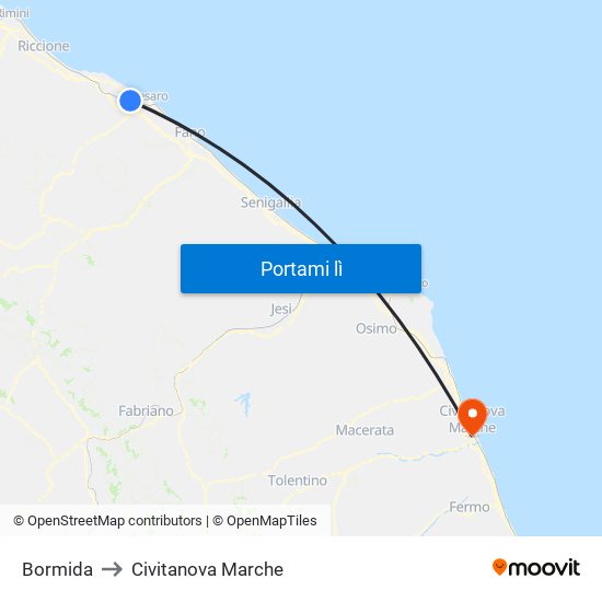 Bormida to Civitanova Marche map