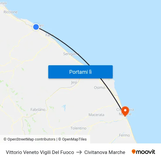 Vittorio Veneto Vigili Del Fuoco to Civitanova Marche map
