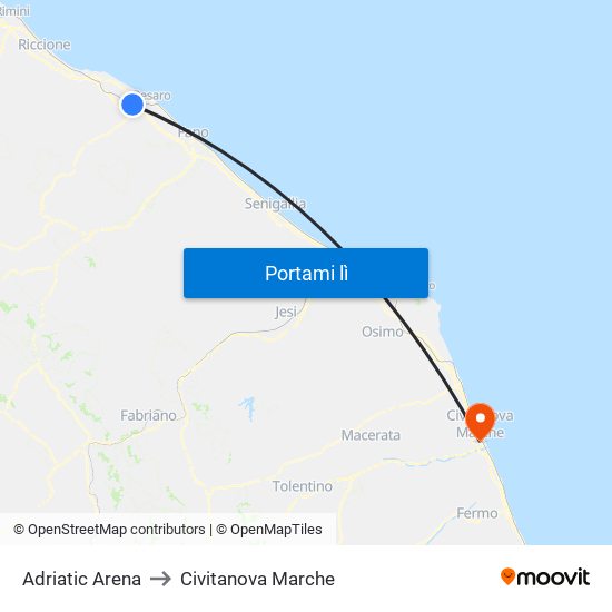 Adriatic Arena to Civitanova Marche map