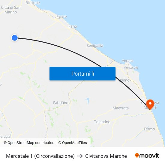 Mercatale 1 (Circonvallazione) to Civitanova Marche map