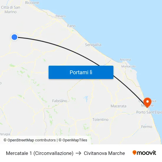 Mercatale 1 (Circonvallazione) to Civitanova Marche map