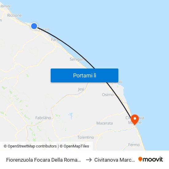 Fiorenzuola Focara Della Romagna to Civitanova Marche map