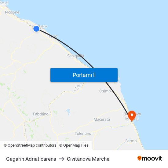 Gagarin Adriaticarena to Civitanova Marche map