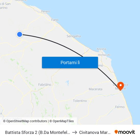 Battista Sforza 2 (B.Da Montefeltro) to Civitanova Marche map