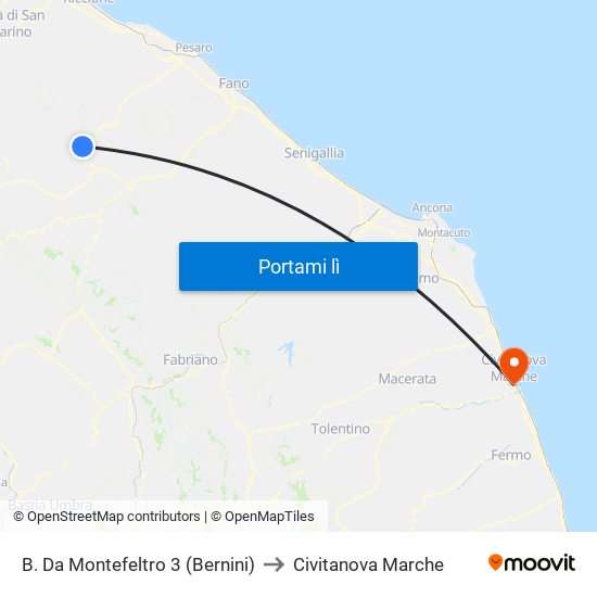 B. Da Montefeltro 3 (Bernini) to Civitanova Marche map