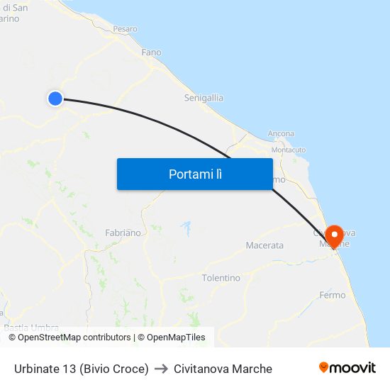 Urbinate 13 (Bivio Croce) to Civitanova Marche map