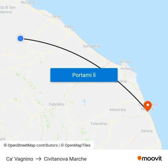 Ca' Vagnino to Civitanova Marche map