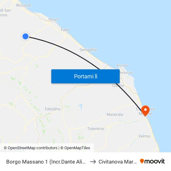Borgo Massano 1 (Incr.Dante Alighieri) to Civitanova Marche map