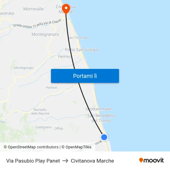 Via Pasubio Play Panet to Civitanova Marche map