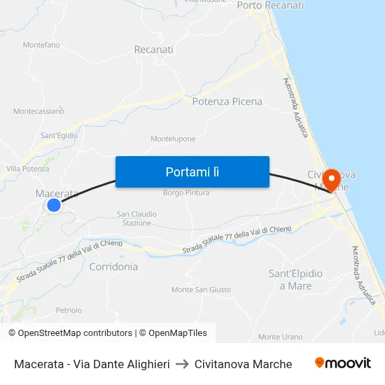 Macerata - Via Dante Alighieri to Civitanova Marche map