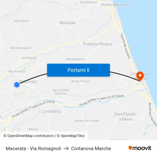 Macerata - Via Romagnoli to Civitanova Marche map