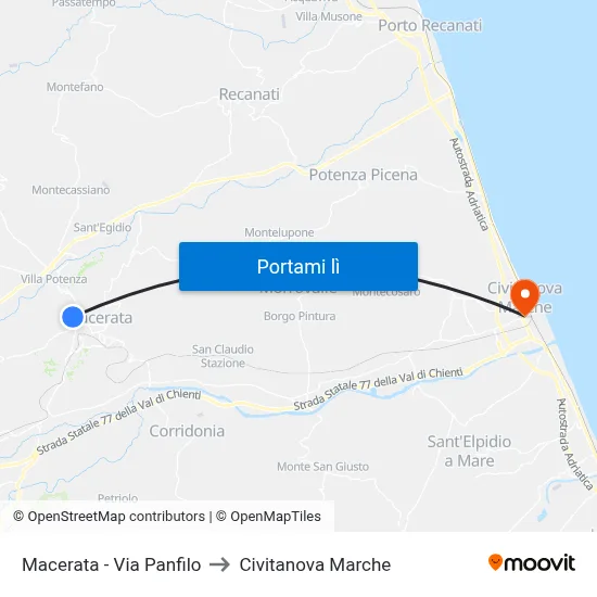Macerata - Via Panfilo to Civitanova Marche map