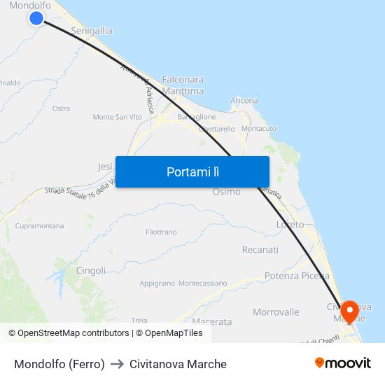 Mondolfo (Ferro) to Civitanova Marche map