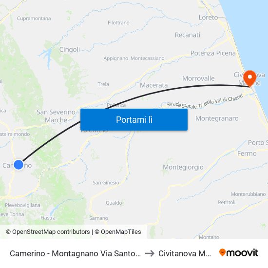 Camerino - Montagnano Via Santoni (Giard to Civitanova Marche map