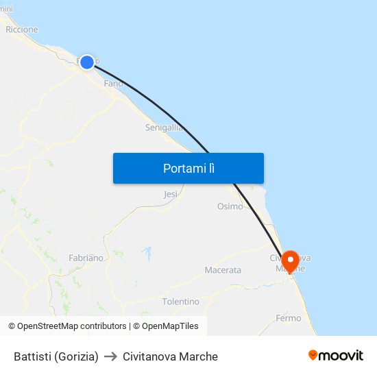 Battisti (Gorizia) to Civitanova Marche map