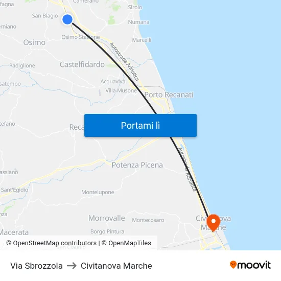 Via Sbrozzola to Civitanova Marche map