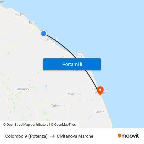 Colombo 9 (Potenza) to Civitanova Marche map