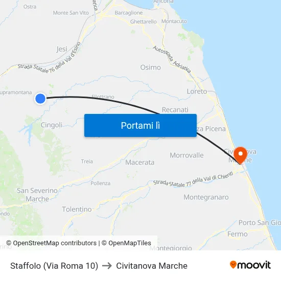 Staffolo (Via Roma 10) to Civitanova Marche map