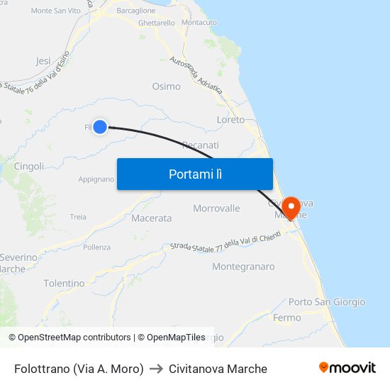 Folottrano (Via A. Moro) to Civitanova Marche map