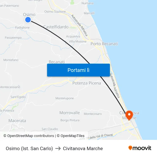 Osimo (Ist. San Carlo) to Civitanova Marche map