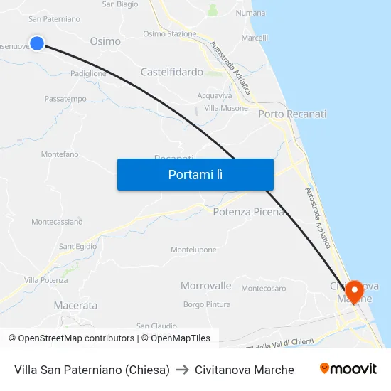 Villa San Paterniano (Chiesa) to Civitanova Marche map