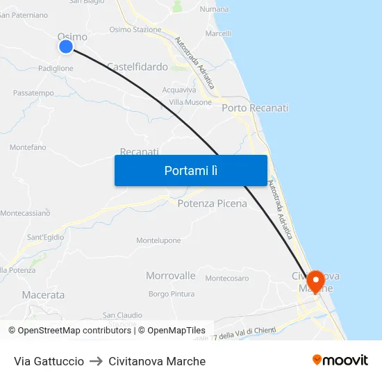 Via Gattuccio to Civitanova Marche map