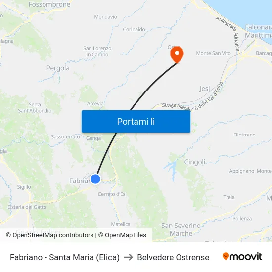 Fabriano - Santa Maria (Elica) to Belvedere Ostrense map