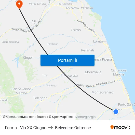 Fermo - Via XX Giugno to Belvedere Ostrense map