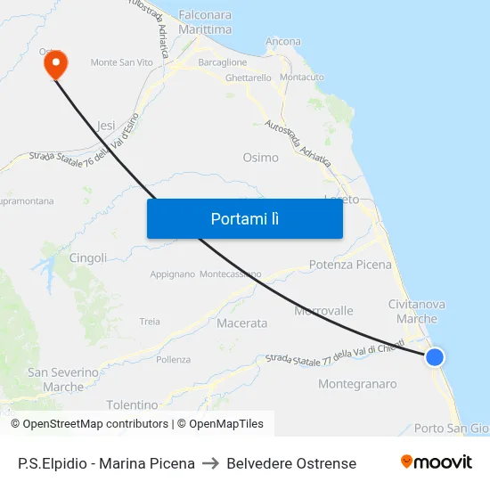 P.S.Elpidio - Marina Picena to Belvedere Ostrense map