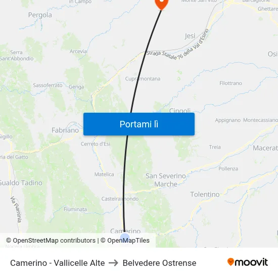 Camerino - Vallicelle Alte to Belvedere Ostrense map