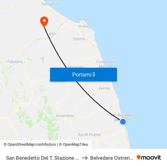 San Benedetto Del T. Stazione FS to Belvedere Ostrense map