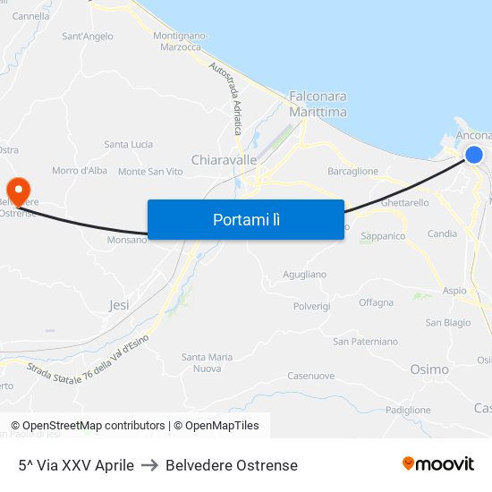 5^ Via XXV Aprile to Belvedere Ostrense map