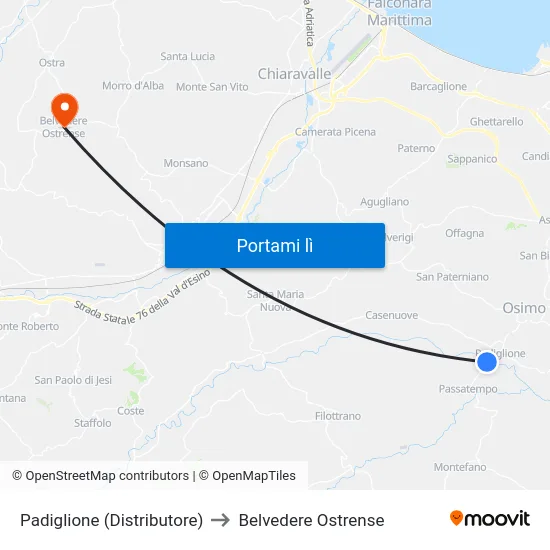 Padiglione (Distributore) to Belvedere Ostrense map