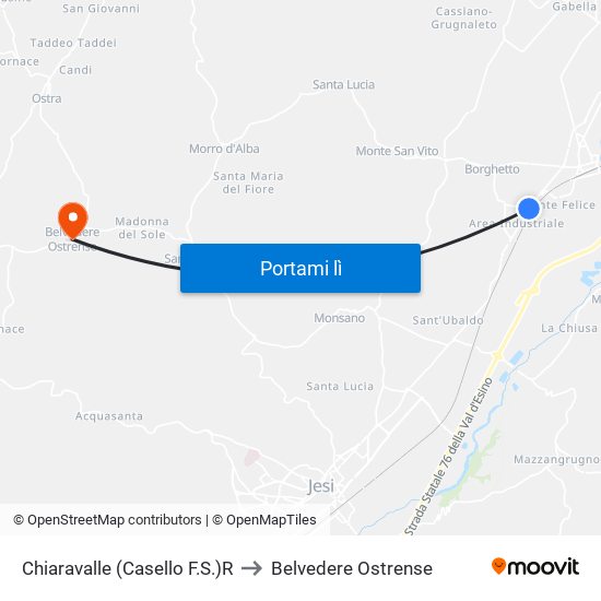 Chiaravalle (Casello F.S.)R to Belvedere Ostrense map