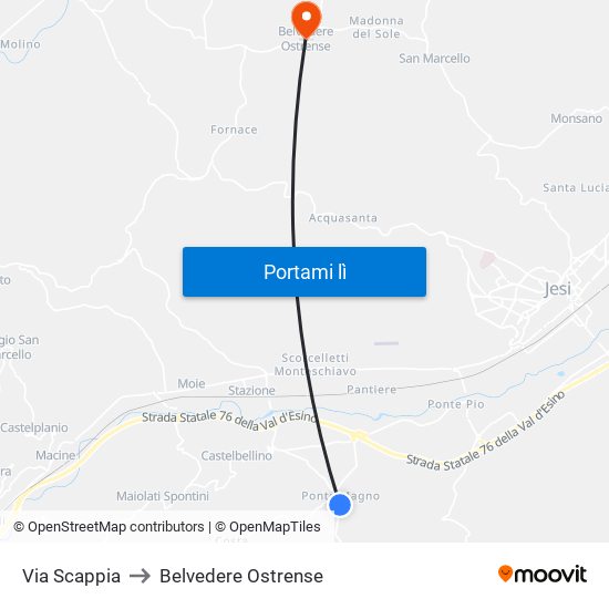 Via Scappia to Belvedere Ostrense map