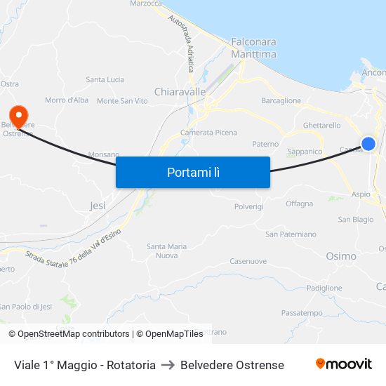 Viale 1° Maggio - Rotatoria to Belvedere Ostrense map