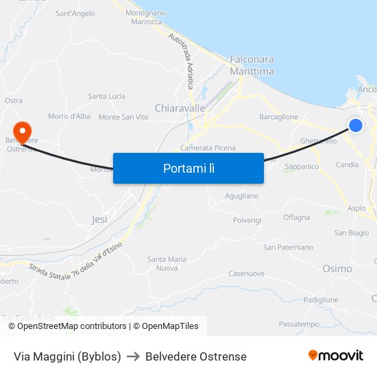 Via Maggini (Byblos) to Belvedere Ostrense map