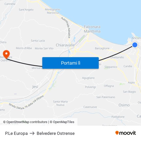 P.Le Europa to Belvedere Ostrense map