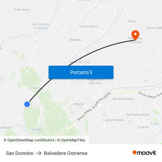 San Donnino to Belvedere Ostrense map