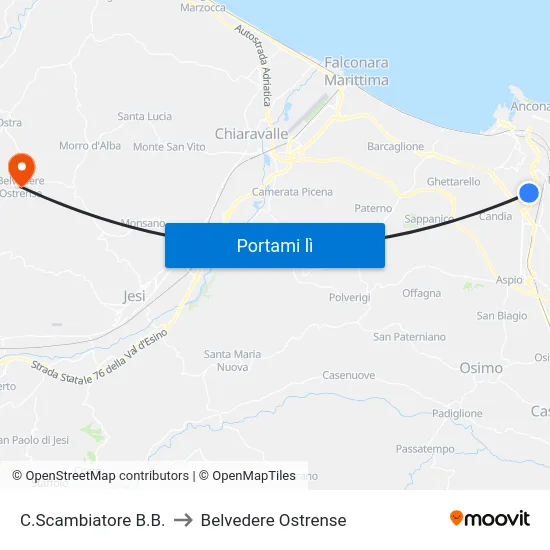 C.Scambiatore B.B. to Belvedere Ostrense map