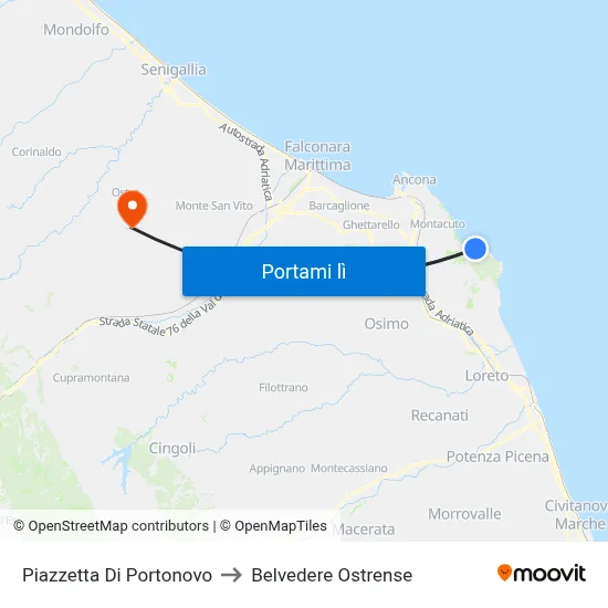 Piazzetta Di Portonovo to Belvedere Ostrense map