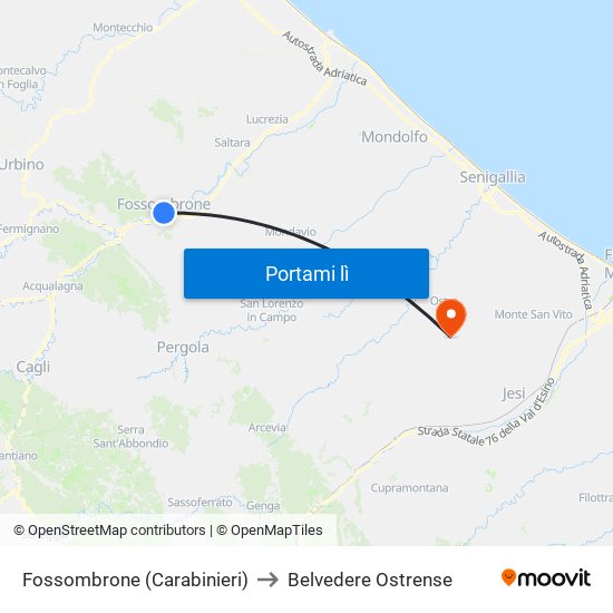 Fossombrone (Carabinieri) to Belvedere Ostrense map