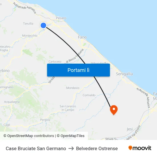Case Bruciate San Germano to Belvedere Ostrense map