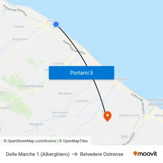 Delle Marche 1 (Alberghiero) to Belvedere Ostrense map